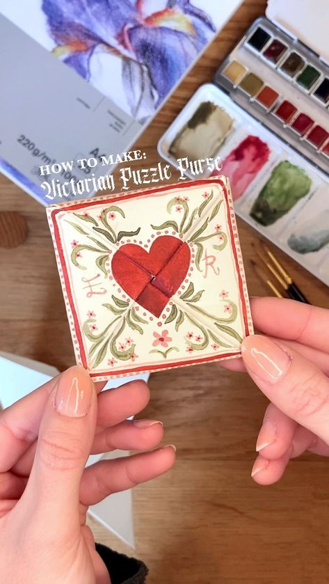 Lots of you asked for a Puzzle Purse tutorial so here it is! This would be a perfect Valentines gift for a loved one 🥰 All you need is… | Instagram Will You Be My Valentines Ideas, Valentines Puzzle Purse, Valentines Diy Boyfriend, Watercolour Valentine Cards For Him, Folded Valentine Cards, Foldable Valentines Card, Paper Valentines Crafts, Ask To Be Valentine, Puzzle Purse Art