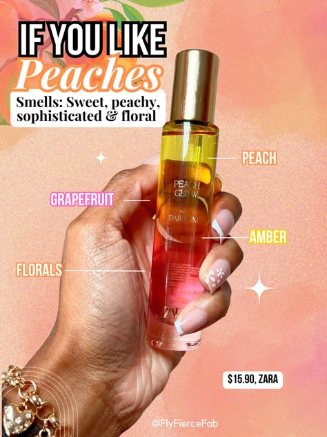 Peach Perfume from Zara Zara Peach Glow, Peach Perfume Aesthetic, Peach Perfume Fragrance, Peach Scented Perfume, Peaches Perfume, How To Smell Like Peaches, Arab Fragrance, Peach Perfume, Peach Fragrance