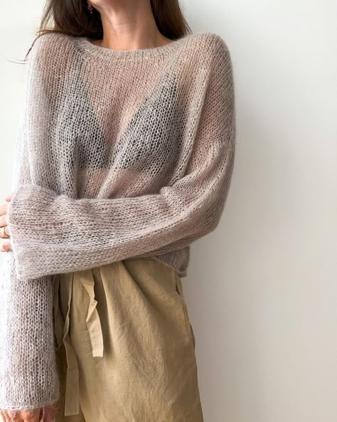 Casual Mohair Knit Sweater, Loose Knit Mohair Sweater, Casual Mohair Textured Knit Sweater, Luxury Mohair Open Knit Sweater, Beige Mohair Soft Knit Sweater, Spring Knitwear, Minimalist Clothes, Sheer Sweater, Summer Knitting Patterns