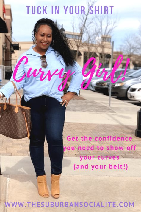 Who says plus sized women can’t tuck in their shirts! Get the confidence (and know how) you need to tuck and tie your shirts, and show off your belt! Shirt Tucking Hacks Plus Size, Shirt Tucked In Front Only, Tuck In Shirt Outfit, How To Tuck In Shirt Women, Belly Pudge, Pooch Belly, Front Tuck Shirt, Tucked In Shirt Outfit, Stomach Pooch