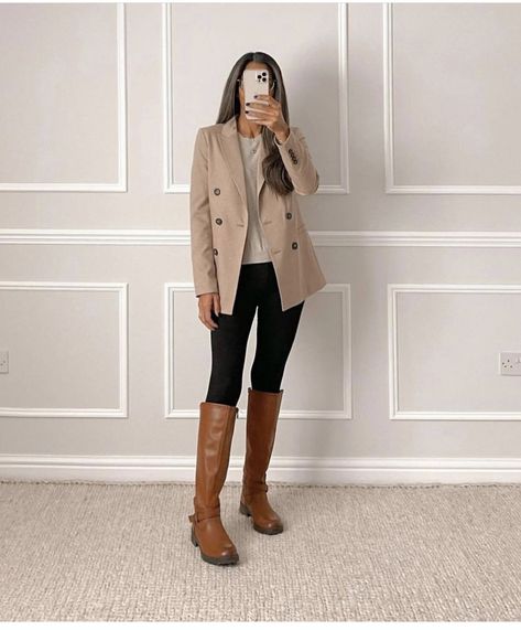 Brown Boots Business Casual, Business Boots Outfit, Riding Boots Office Outfit, Brown Long Boots Outfit Winter Fashion, Brown Flat Boots Outfit, Dark Brown Riding Boots Outfit, Flat Brown Boots Outfit, Brown Long Boots Outfit, Equestrian Boots Outfit