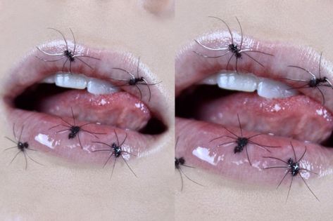 Spider Lips Makeup, October Makeup, Spider Makeup, Creepy Makeup, Spider Queen, Indian Remy Hair, Lips Makeup, Halloween Inspiration, Lip Art