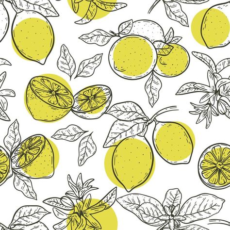 Lemon Pattern Design, Minimal Fruit Illustration, Fruits Vector Illustration, Lemon Illustration Pattern, Fruit Sketch, Tropical Fruit Pattern, Fruit Box, Fruit Pattern, Tropical Print