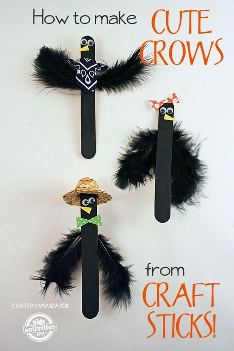 So cute for halloween! How to Make Craft Stick Crows Craft Stick Projects, Paddle Pop, Make Craft, Craft Sticks, Pop Stick, Crow Art, Popsicle Stick Crafts, Bird Crafts, Popsicle Stick