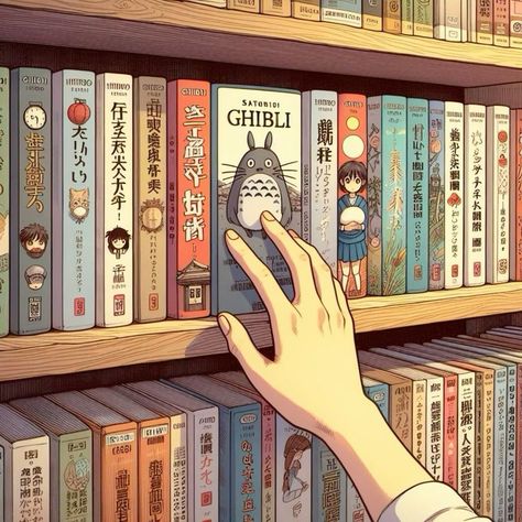 Ghibli Books Aesthetic, Books Notion Cover, Notion Library Wesley Anna, Notion Library Stickers, Reading Aesthetic Cartoon, Anime Book Aesthetic, Anime Library Aesthetic, Anime Library Background, Studio Ghibli Studying