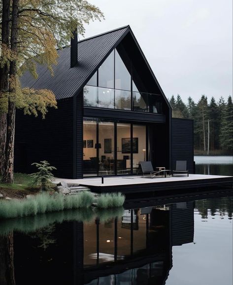 Minimal Houses, Norwegian Cabin, Daily Minimal, Black Houses, Nordic House, Minimal Architecture, A Frame House Plans, Casa Country, A Frame House