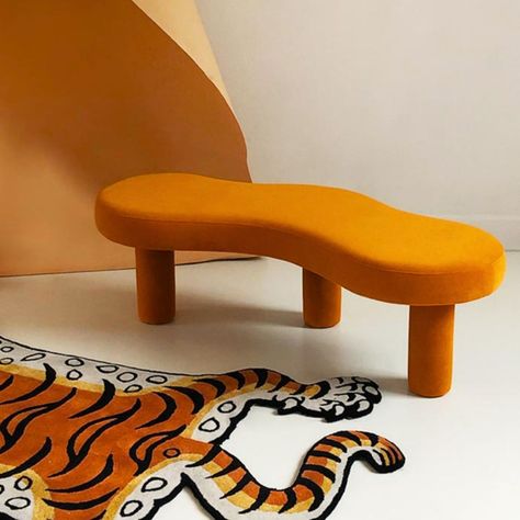 Sofa Stool, Velvet Bench, Bed End, By Plane, Modern Shoes, Minimalist Contemporary, Low Stool, Orange And Green, The Velvet