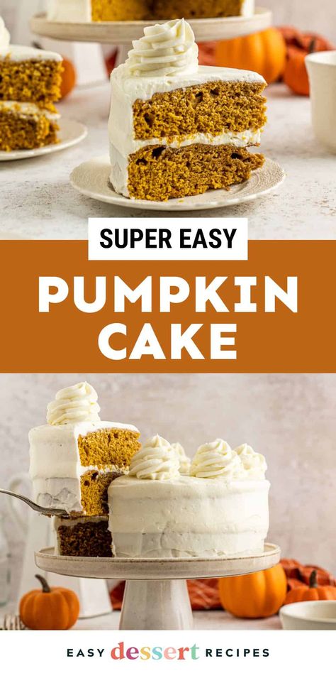 Pumpkin Cake 2 Layer, Pumpkin Cake With Cream Cheese Frosting, Pumpkin Cake Recipes Easy, Easy Pumpkin Cake, Pumpkin Cake With Cream Cheese, Pumpkin Cake Recipe, Pumpkin Cake Easy, Cream Cheese Frosting Easy, Spice Cake Recipes