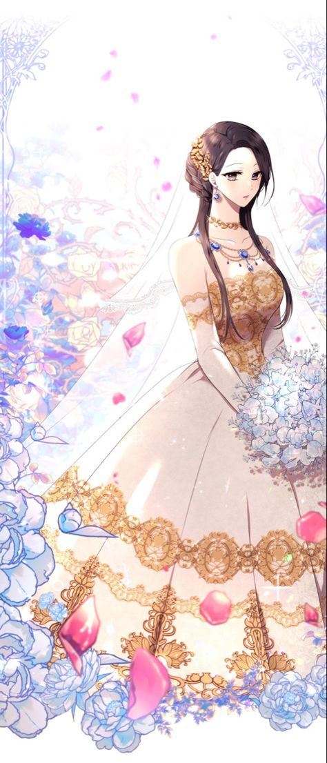 Anime Wedding Dress, Anime Bride, My Gently Raised Beast, Anime Brown Hair, Manhwa Dresses, Manhwa Dress, Anime Decals, Persona Anime, Anime Wedding