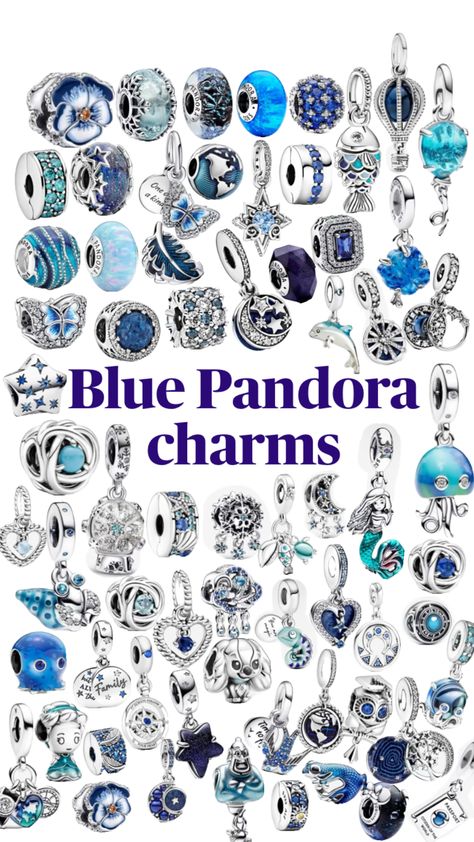 Blue Pandora charms #pandora #pandorawishlist #jewelery Pandora Bracelet Light Blue, Blue And Silver Pandora Bracelet, Blue Pandora Charms, Pandora Charms Blue, Blue Pandora Bracelet, Pandora Azul, Pandora Bracelet Charms Ideas, Pandora Bracelet Designs, Pandora Bangle