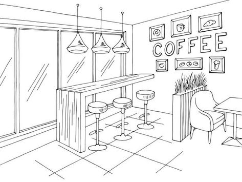 Drawing Room Concept, Room Perspective Drawing, Cafe Plan, Interior Design Basics, Interior Design Sketchbook, Drawing Furniture, Room Concept, Design Cafe, House Interior Living Room