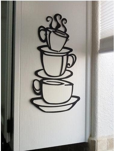 Wall Decor - OneHouse Three Folding Cups Wall Art Mural Wall Decor Decal Sticker for Kitchen Kitchen Decor Themes Coffee, Room Wall Stickers, Diy Mural, Cup Decals, Large Wall Decals, Coffee Decor Kitchen, Custom Wall Decals, Kitchen Wall Stickers, Decor Ikea