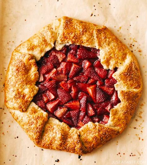 Strawberry Galette recipe from The Secret Ingredient Cookbook by Kelly Senyei Strawberry Galette Recipe, Summer Dinner Party Menu, Strawberry Galette, Sugar Dough, Galette Recipe, Recipes With Whipping Cream, Sour Cream Recipes, Dinner Party Summer, Dinner Party Menu