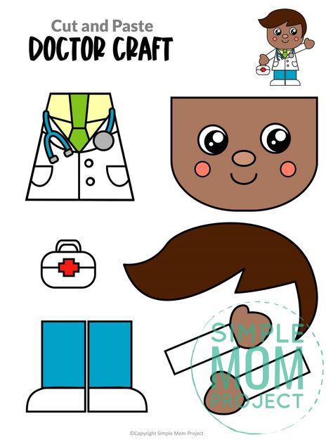 Do you kids love to pretend to be a doctor with a stethoscope, diy doctor set, or a first aid kit? Well this printable doctor craft is perfect for any preschool, toddler, or kindergarten age kids. After printing, get your art bag out with all the tools like glue and scissors and put this fun printable doctor set together with your little ones! Click and download this easy printable doctor craft today! Community Helper Craft, Community Helper Dramatic Play, Community Helpers Lesson Plan, Doctor Craft, Community Helpers Preschool Crafts, Simple Mom Project, Community Helper Lesson, Community Helpers Crafts, Community Helpers Activities