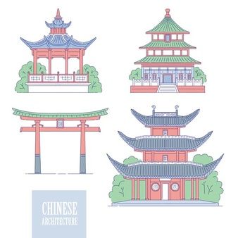 Free Vector | Japanese temples in flat design Architecture Line Art, Line Architecture, Architectural Landmarks, Chinese Pavilion, Japanese Temples, Japan Temple, China Architecture, Japanese Temple, Architecture Landmark