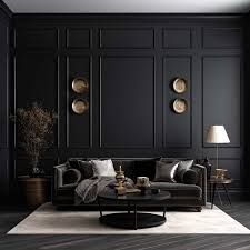 black walls in bedrooms wainscoting ideas - Google Search Charcoal Media Wall, Dark Grey Panelling Living Room, Dark Grey Wainscoting, Wainscoting Ideas Living Room, Black Sitting Room, Big Art Wall, Wainscoting Ideas, Painting Resin, Drop Chandelier