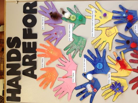 Kindness Lesson, Hands are For board, each student said something nice that hands could be for. Hands Are Not For Hitting Activities For Preschool, Gentle Hands Preschool, Hands Are For Helping Craft, Hands Are Not For Hitting Preschool, Caring For Others Preschool Activities, Gentle Hands Activities For Toddlers, Hands Are Not For Hitting Activities, Hands Are Not For Hitting, Manners Activities