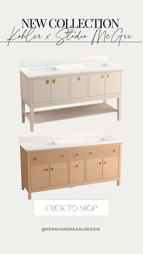 Studio McGee launched a new collection with Kohler today and I couldn’t be more excited! The line consists of bathroom and kitchen lighting, faucets, mirrors, plumbing fixtures, hardware and vanities and it’s all pure perfection. Shop the collection and follow @pennyandpearldesign for more home style finds!✨ #home #bathroom #bathroominspo #bathroomremodel #bathroomrenovation #bathroomvanity #bathroomvanityideas Kohler Vanity Bathroom, Kohler Studio Mcgee, Studio Mcgee Kohler, Kohler Vanity, Studio Mcgee Bathroom, Mcgee Bathroom, 60 Inch Vanity, Kohler Artifacts, Room Vanity Ideas