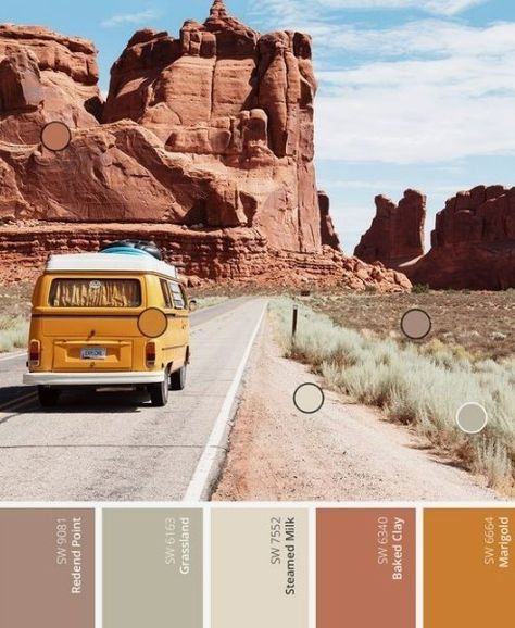 Boho Color Scheme Sherwin Williams, California Paint Colors, West Desert Paint Color, Arizona Color Palette Southwest Style, Desert Bedroom Colors, Southwestern Wall Colors, Southwestern Bedroom Paint Colors, Southwest Color Pallette, Sedona Paint Colors