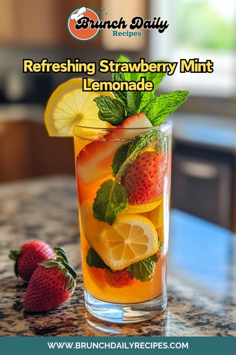 Cool off with this refreshing strawberry mint lemonade. Perfect for your brunch menu! #BrunchDrinks #LemonadeLover Fun Drink Recipe, Mint Lemonade, Brunch Drinks, Strawberry Mint, Shakes Drinks, Brunch Menu, Kitchen Cupboard, Daily Meals, Kitchen Cupboards