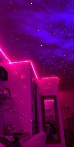 Galaxy Room, Ceiling Projector, Neon Bedroom, Led Lighting Bedroom, Aesthetic Bedroom Ideas, Neon Room, Grunge Room, Indie Room, Creative Typography