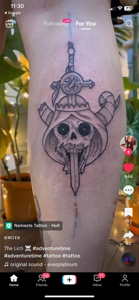 Cosmic Owl Tattoo Adventure Time, Adventure Time Tattoo The Lich, Lich King Tattoo Adventure Time, Adventure Time Swords Tattoo Outline, Litch Adventure Time Tattoo, Finns Swords Adventure Time Tattoo, Litch Adventure Time Tattoos, The Lich Tattoos, Journey Game Tattoo