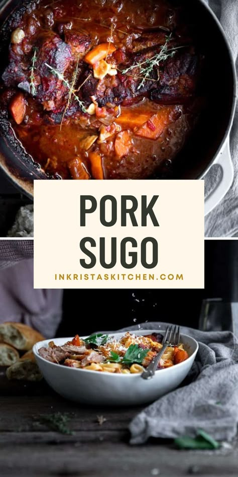 Looking for an incredibly flavorful and affordable meal then this pork sugo is a perfect meal. An Italian style red wine and tomato sauce slow cooked with pork shoulder to make a deep and incredible flavor that you can enjoy with pasta, crusty bread or polenta. This sugo recipe is a delicious weeknight dinner, and it's also an affordable cheaper meal option. Head over to the blog for this easy pork sugo recipe, and step-by-step instructions. Pork Sugo Recipe, Pork Sugo, Sugo Recipe, Butternut Squash Side Dish, Easy Pasta Dinner Recipes, Easy Pasta Dinner, Cooked Meal, Weeknight Dinner Recipes Easy, Slow Cooked Meals