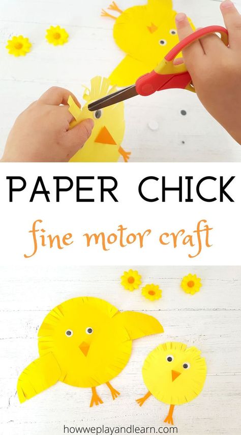 Easter chick fine motor craft Chick Craft, Craft For Christmas, Cute Craft, Paper Feathers, Pva Glue, Chicken Crafts, Fine Motor Skills Activities, Scissor Skills, Motor Skills Activities