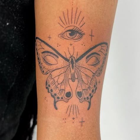 Eye And Butterfly Tattoo, 3rd Eye Tattoo Women, Third Eye Tattoo For Women, Butterfly Eye Tattoo, Eyes Butterfly Tattoo, Butterfly With Eyes Tattoo, Third Eye Chest Tattoo Female, Third Eye Tattoo, Third Eye Butterfly Tattoo