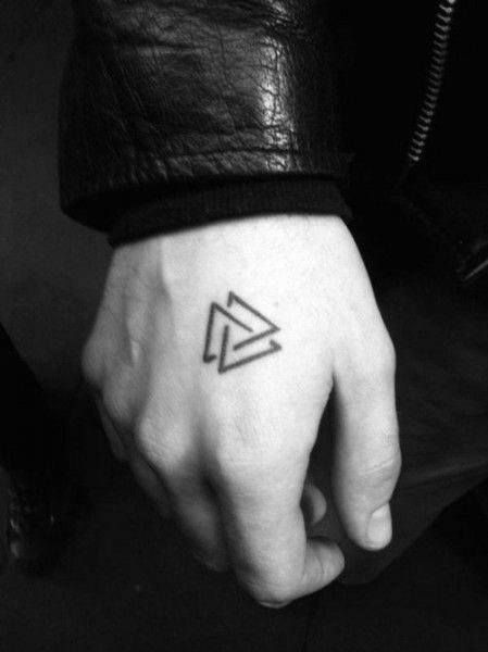 60 Small Hand Tattoos For Men - Masculine Ink Design Ideas Valknut Tattoo, Tato Nama, Tatuagem Masculina Pequena, Geniale Tattoos, Cool Small Tattoos, Small Hand Tattoos, Small Tattoos For Guys, Hand Tattoos For Guys, Subtle Tattoos