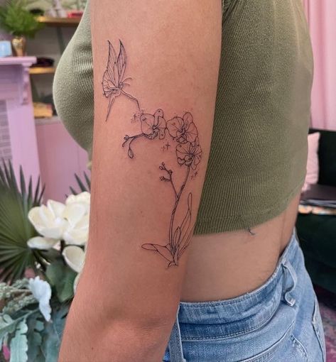 Enchanted Tattoo, Flower Tattoo Ideas, Orchid Tattoo, Fairy Tattoo, Cute Tattoos For Women, Discreet Tattoos, Dainty Tattoos, Morning Dew, Subtle Tattoos