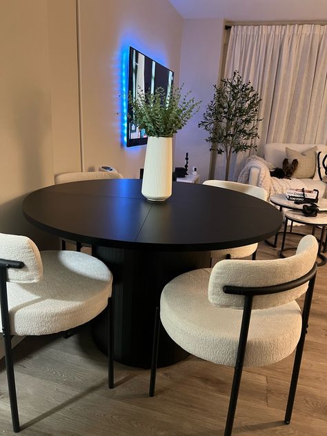 Round Dining Table for 4, Modern … curated on LTK Round Black Dining Table Decor, Black Round Dining Table And Chairs, Dining Area Nook, Black Dining Table Decor, Circle Dining Room Table, Circle Dining Room, Round Black Dining Table, Dining Round Table, Round Dining Table For 4