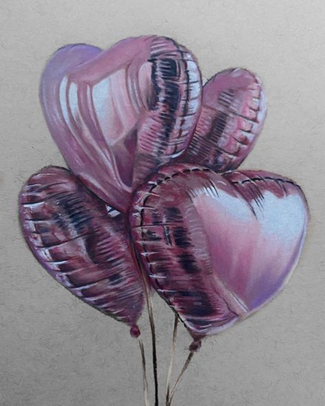 Drawing Ideas Coloured Pencil, Aesthetic Color Pencil Art, Colored Pencil Heart Drawings, Ballon Drawing Realistic, Reflections Art Gcse, Prismacolor Art Realistic, Balloon Drawing Realistic, Valentine’s Day Drawing, Realistic Art Drawings