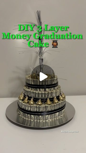 Regal.Impress on Instagram: "DIY 3 layer Money Graduation 👩🏾‍🎓 Cake! 😍  : : : : #diycrafts #dollartreecrafts #hobbylobby #graduation #crafts #lifestyleblogger #contentcreator #creator #artsandcrafts #craftideas #giftideas #giftsforher #giftsforhim #mothersday #doityourself #fyp #reels" How To Make A Money Cake, Money Cake Ideas Dollar Bills, Diy Money Cake, Dollar Cake, Graduation Display, Money Birthday Cake, Money Folding, Money Cakes, Craft Cake