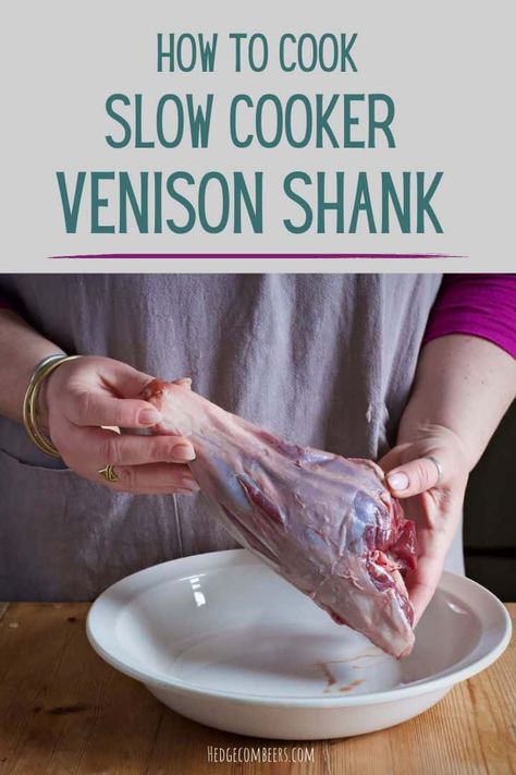 These Slow Cooker Venison Shanks are a wonderfully easy way to turn an otherwise chewy cut of of meat into the tenderest and most lip smacking meal! Venison Shank Recipe Crockpot, Crockpot Venison Backstrap Recipes, Deer Shank Recipe Crockpot, Deer Shank Recipe, Venison Shank Slow Cooker, Backstrap Venison Recipes Crockpot, Venison Back Strap Recipes Crock Pot, Venison Shank Recipe, Back Strap Venison Recipe Crockpot