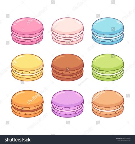 Kawaii Macarons Drawing, Macaron Drawing, Macaron Business, Macaron Illustration, French Almond, Cookie Clipart, Fish Background, Restaurant Drinks, Vegetable Illustration