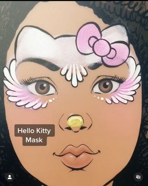 My Melody Face Paint, Barbie Face Painting Ideas, New Year Face Paint, Face Painting Hello Kitty, Sanrio Face Paint, Hello Kitty Face Painting, Hello Kitty Makeup Look, Hello Kitty Face Paint, Bear Face Paint