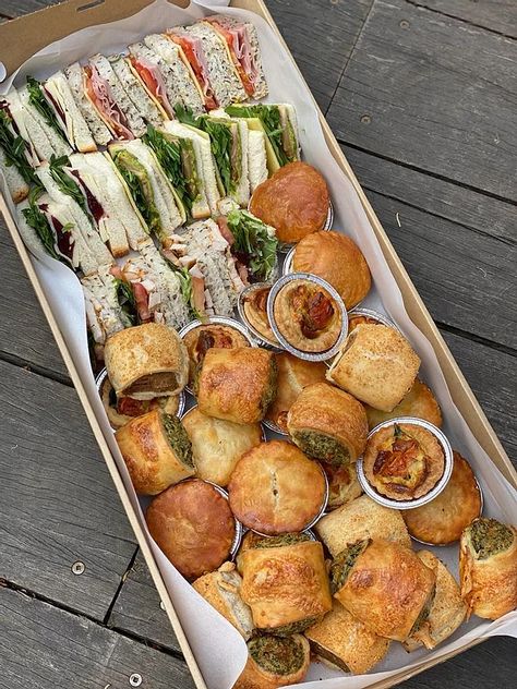 Savoury Box | Glenorie Bakery Bakery Treat Boxes, Platter Display, Pastry Display, Burger Box, Meat Pies, Baking Equipment, How To Make Pie, Dessert Gifts, Best Bakery