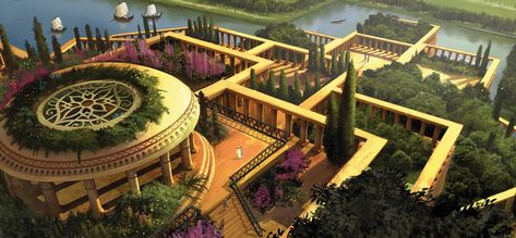 SEVEN WONDERS OF THE ANCIENT WORLD | the history through tourism Architecture Antique, Ancient Babylon, Gardens Of Babylon, Heroic Fantasy, Ancient Mesopotamia, Fantasy City, Fantasy Castle, Fantasy Places, Seven Wonders