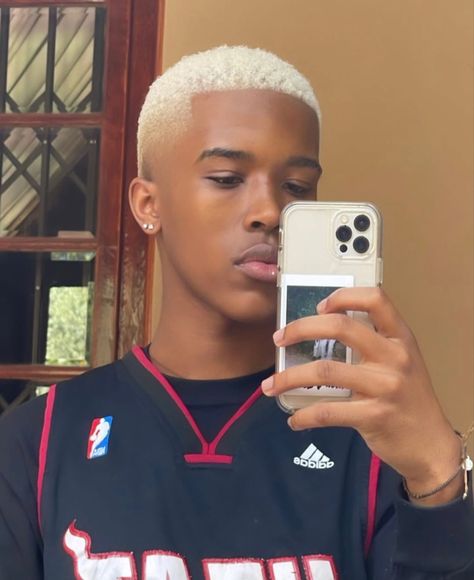 Blond Hair Ideas For Men, Hair Color For Dark Skin Men, White Dyed Hair Men, Short Dyed Hair Men, Short Hair Dye Ideas Men, Grey Hair Black Man, Black Men Hair Colour, Platinum Blonde Hair Men, Black Men Hair