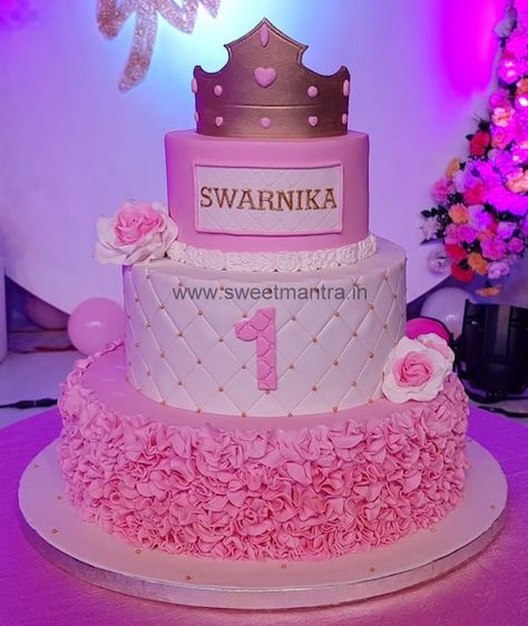 1st Birthday Cake Designs, 3 Tier Birthday Cake, Cake For Baby Girl, Princess Theme Cake, Cake Designs For Girl, Cake For Baby, Designer Cake, Small Birthday Cakes