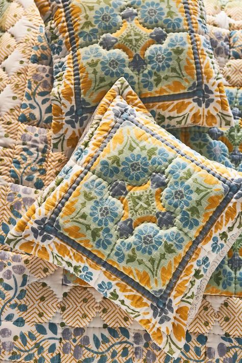 A quintessential quilt pattern complements vintage-inspired hues with the Talula Sunshine Collection. With a crafted feel, this pillowcase offers classic charm for every bedroom. Anthropologie Bedding, Beautiful Bedding Sets, Anthropologie Uk, Perfect Bedding, Euro Sham, Quilted Bedspreads, Euro Shams, Kantha Stitch, Quilt Bedding