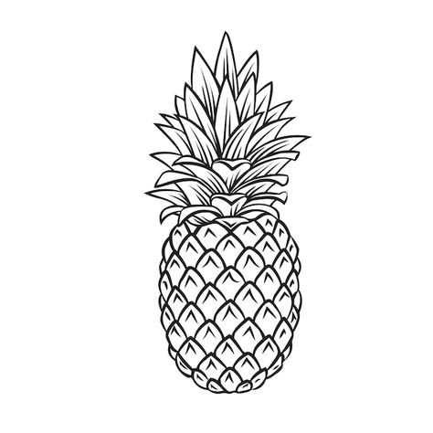 Fruit Outline, Pineapple Template, Pineapple Backgrounds, Pineapple Drawing, Pineapple Vector, Fruit Tattoo, Fruit Logo, Monochrome Illustration, Food Vegetarian