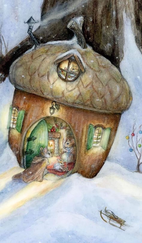 Illustration Board, Storybook Art, 2023 Calendar, House Illustration, New 2023, Fairytale Art, Dessin Adorable, Winter Art, Fairy Houses