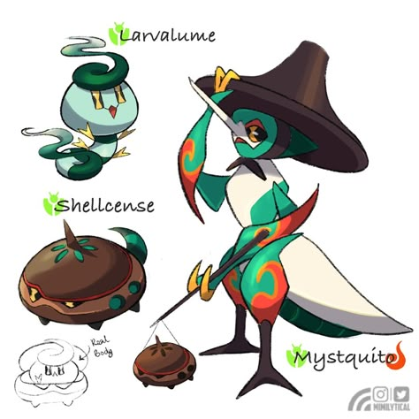 Mimi on X: "Meet Larvalum [Bug] - Shellcense [Bug] - Mystquito [Bug/Fire] They are based on mosquito incense #fakemon #pokemon https://t.co/EMbrOfayzP" / X Pokemon Fake, Pokemon Regions, Pokemon Breeds, Pokemon Pokedex, Cool Monsters, New Pokemon, Pokemon Fan Art, My Pokemon, Monster Design