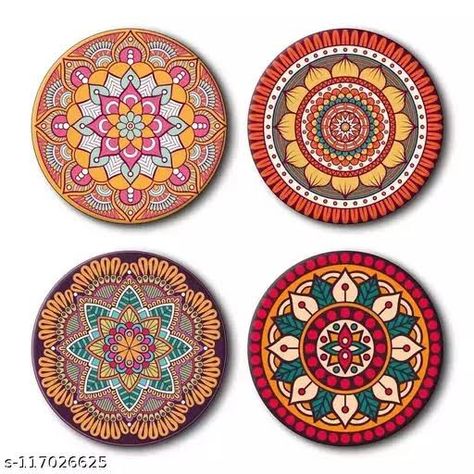 Coasters Ideas, Handpainted Coasters, Ramadan Activities, Board Painting, Mandala Art Therapy, Tea Coaster, Art Painting Gallery, Painted Jewelry, Hand Painted Jewelry