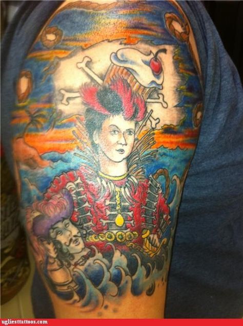 RUFIO [Hook movie reference taken to another level] Rufio Hook, Hook Movie, Worst Tattoos, Tattoo Fails, Bad Tattoos, Pixar, Cool Tattoos, Fails, Tattoos