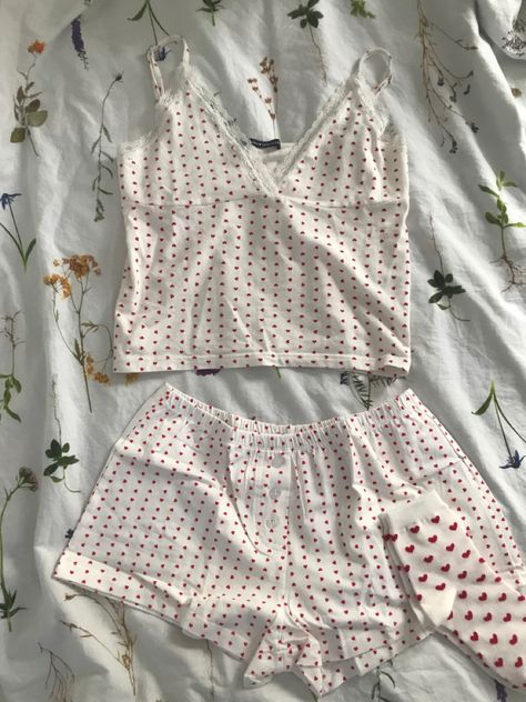 Amara Heart Tank, Heart Pjs, Cute Pj Sets, Aesthetic Brandy Melville, Set Aesthetic, Random Clothes, Business Idea, Fancy Outfits, Lolita Dress