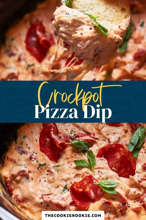 You can't beat Slow Cooker Pepperoni Pizza Dip! Full of flavor and fun, and SO easy! I love this cheesy dip full of pepperonis, basil, and more. Make will all your favorite flavors! Pizza Dip In Crock Pot, Merry Dipmas Ideas, Mini Crockpot Dips, Crock Pot Pizza Dip, Slow Cooker Dips And Appetizers, Merry Dipmas, Italian Dips, Crock Pot Appetizers, Crockpot Pizza Dip