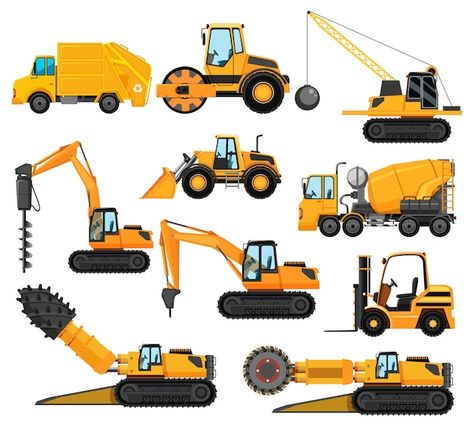 Cartoon Construction Site, Cartoon Construction, Nature Cartoon, Garden Tools Diy, Caterpillar Equipment, Cement Truck, Construction Trucks, Background Nature, Engineering Tools